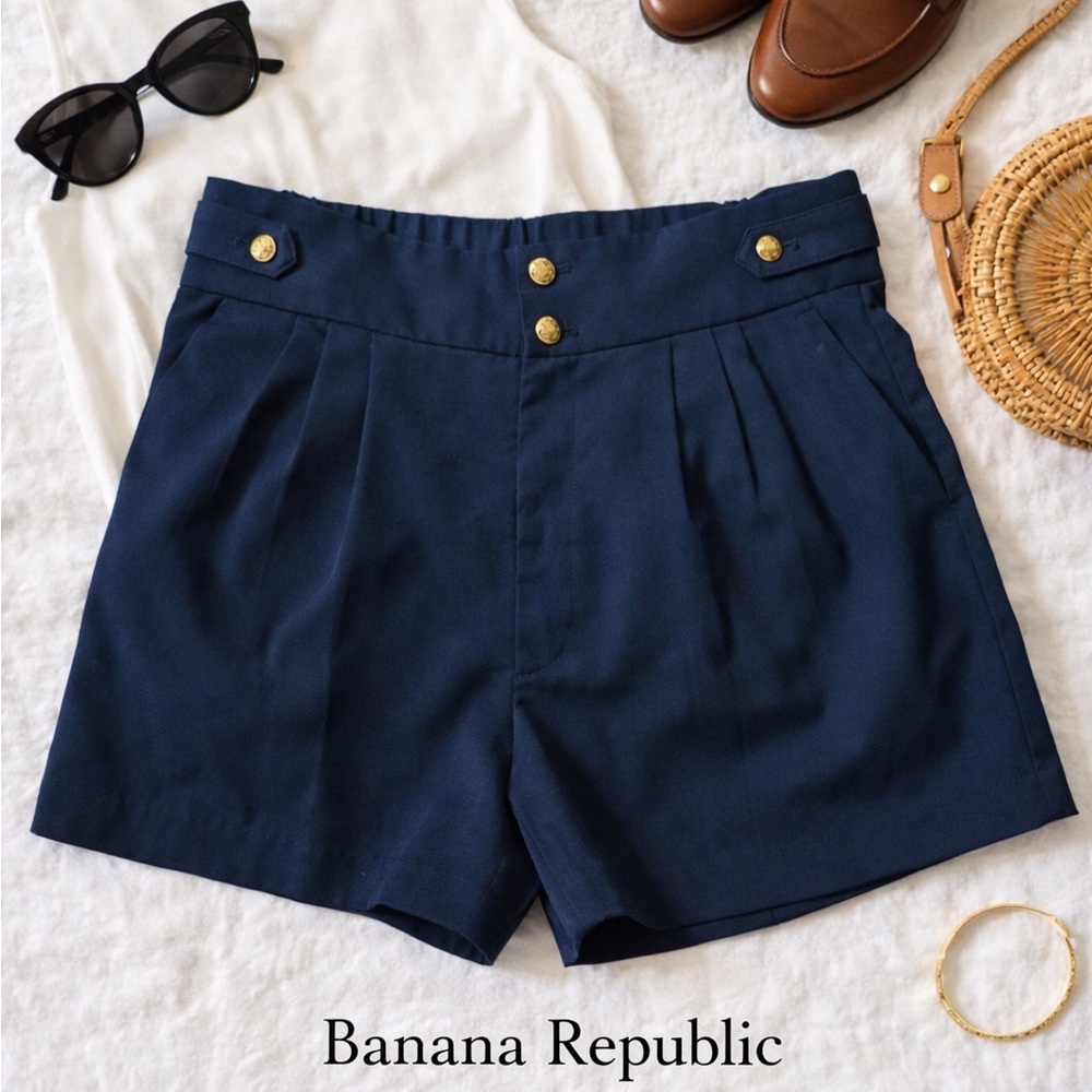 Banana Republic Navy Sailor Shorts Gold Crest Buttons Size 8 Preppy Nautical